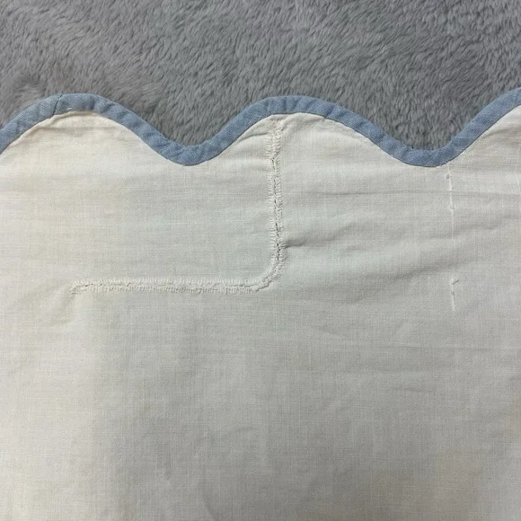 Vtg MCM Bird Applique Coverlet Sheet Full Double White Blue Cotton Scallop Hem - Picture 10 of 16